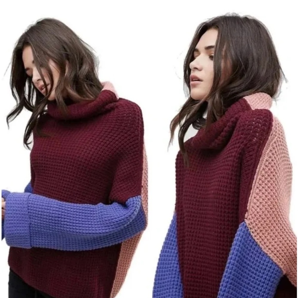 Free People Turtleneck Sweater Park City Block Chunky Knit XS